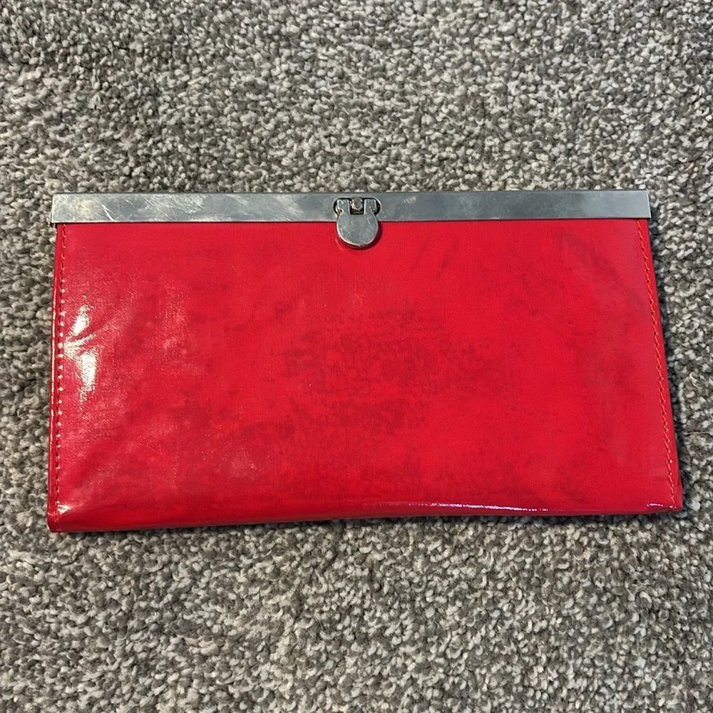 Red patent leather locket wallet never used